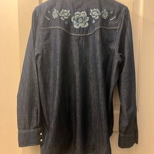 KOTN Blue Floral Embroidered Button Down Shirt